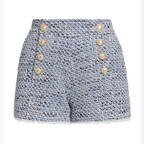 NEW Generation Love Sizes 10 12 High Waist Lizzy Tweed Shorts - Blue Melange